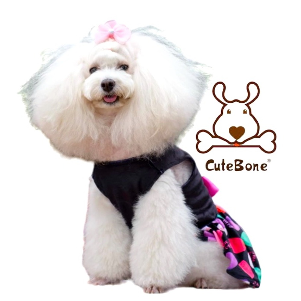 CUTEBONE Black Velvet “I Love U” Dog Dress Size Large